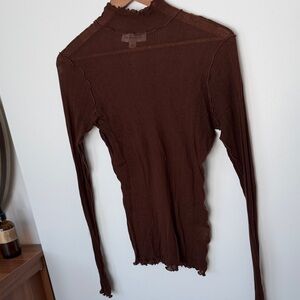 Brown sheer wool blend long Sleeve Turtleneck Top